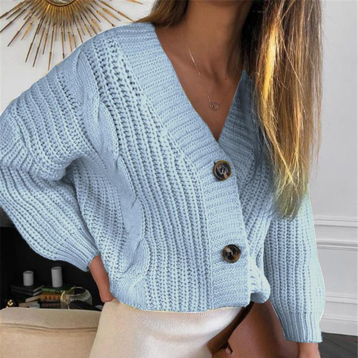 Damen Grobstrick-Cardigan mit tiefem V-Ausschnitt und Knopfdetails Drune