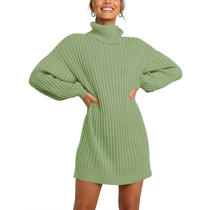 Damen Geripptes Rollkragen-Minikleid mit Oversize-Silhouette und Ballonärmeln Drune