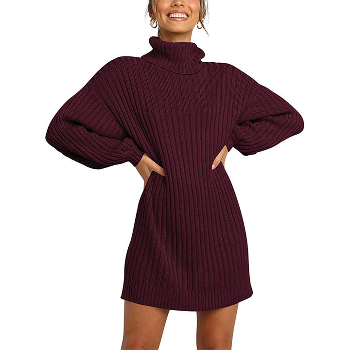 Damen Geripptes Rollkragen-Minikleid mit Oversize-Silhouette und Ballonärmeln Drune