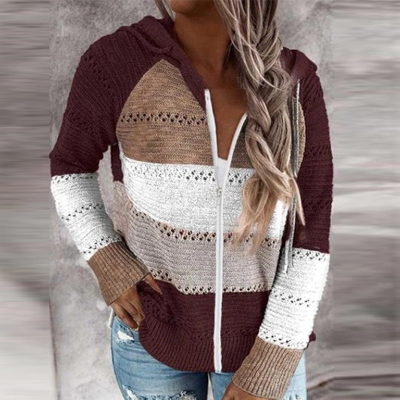 Damen Lässige Strickjacke mit Reißverschluss und Kapuze Drune