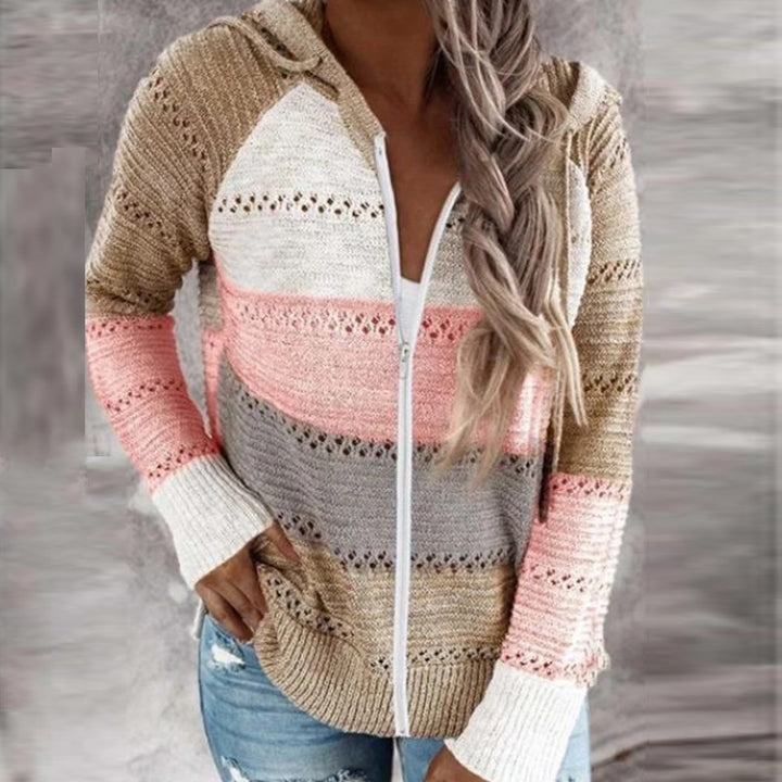 Damen Lässige Strickjacke mit Reißverschluss und Kapuze Drune