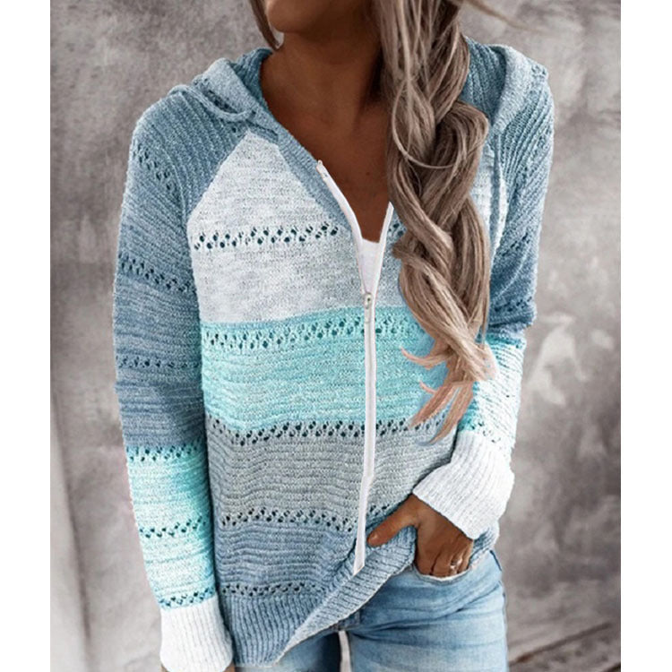 Damen Lässige Strickjacke mit Reißverschluss und Kapuze Drune