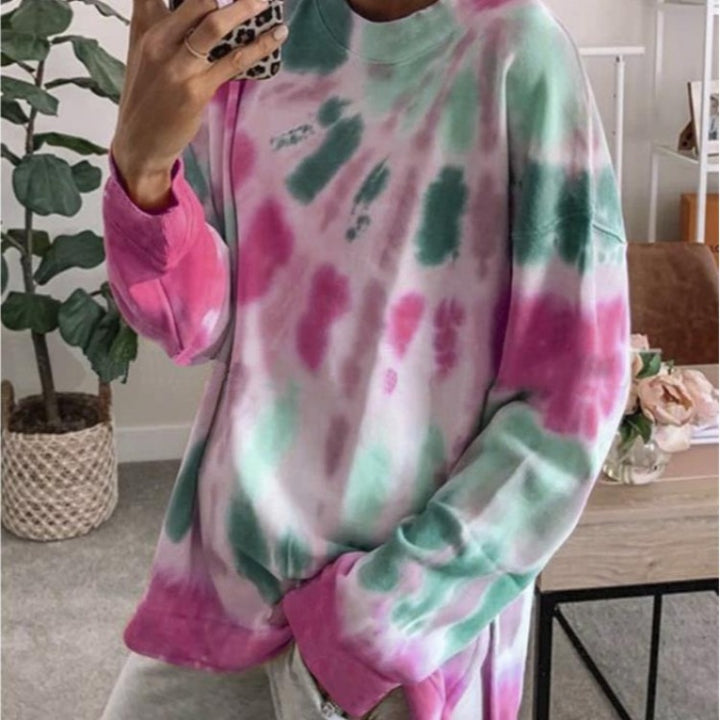 Damen lässiges Batik Sweatshirt mit oversized Schnitt und bequemem Rundhalsausschnitt Drune