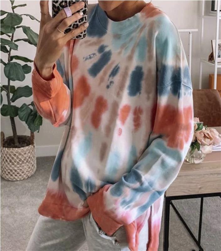 Damen lässiges Batik Sweatshirt mit oversized Schnitt und bequemem Rundhalsausschnitt Drune