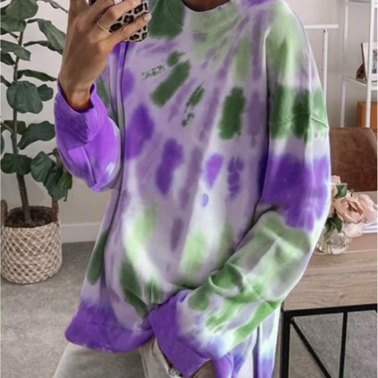 Damen lässiges Batik Sweatshirt mit oversized Schnitt und bequemem Rundhalsausschnitt Drune