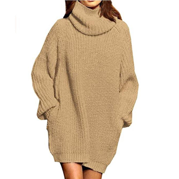 Damen Grobstrick Pulloverkleid mit hohem Kragen und lässigem Schnitt Drune