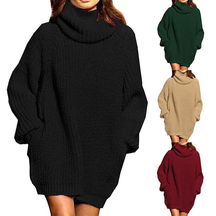 Damen Oversized Strickpullover mit hohem Kragen und weitem Schnitt Drune