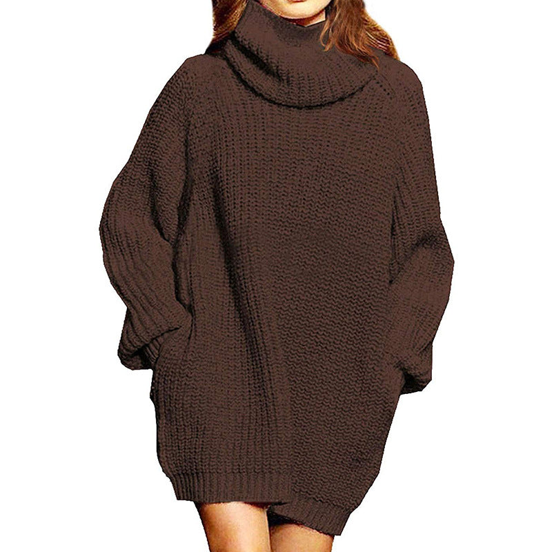 Damen Oversized Strickpullover mit hohem Kragen und weitem Schnitt Drune