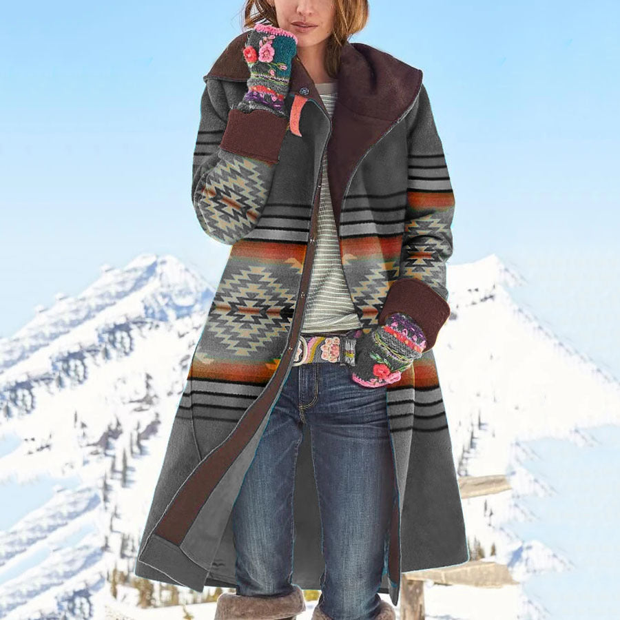 Damen Langer alpiner Mantel mit geometrischem Muster Drune