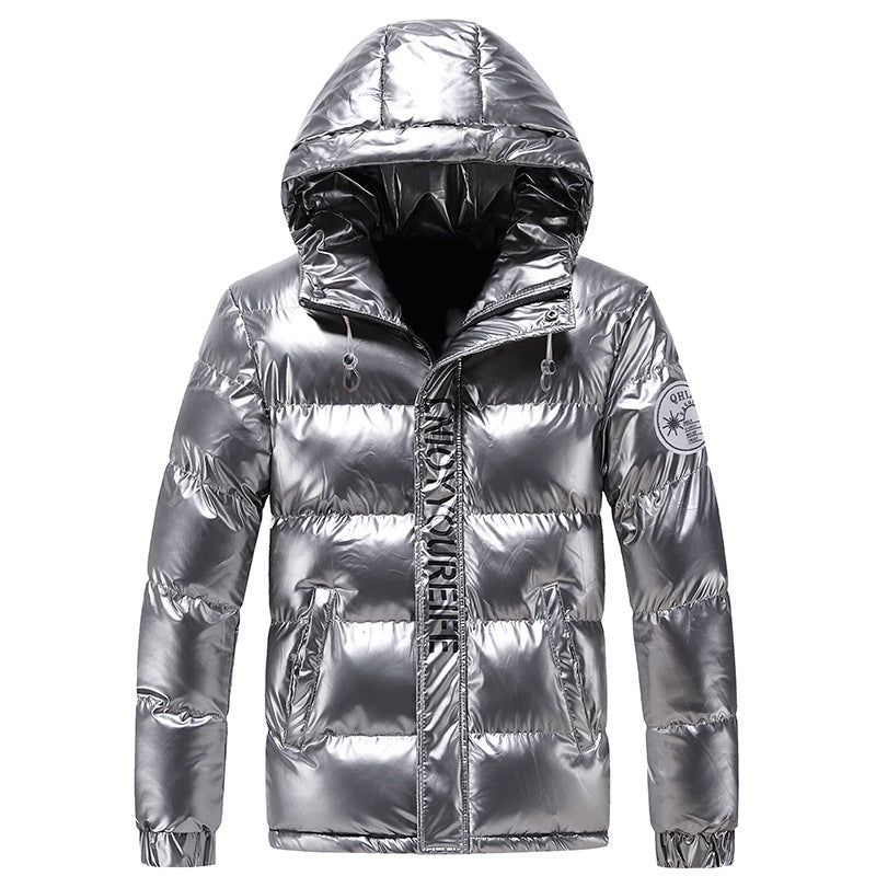 Herren glänzende wattierte Kapuzenjacke mit Metallic-Finish und Steppung Drune