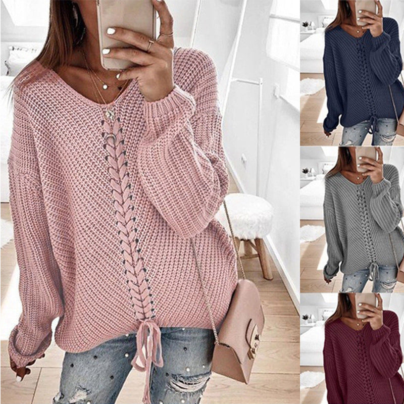 Damen Grobstrickpullover mit innovativem Kordeldetail Drune