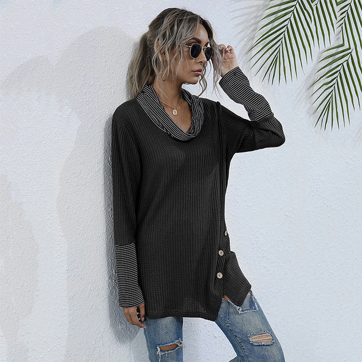 Damen lässiges Langarmshirt mit schickem Kragen und Knopfdetails Drune