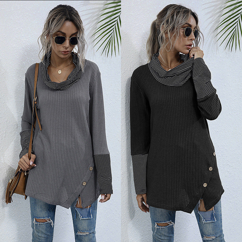 Damen lässiges Langarmshirt mit schickem Kragen und Knopfdetails Drune