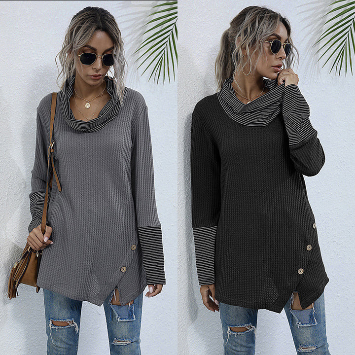 Damen lässiges Langarmshirt mit schickem Kragen und Knopfdetails Drune
