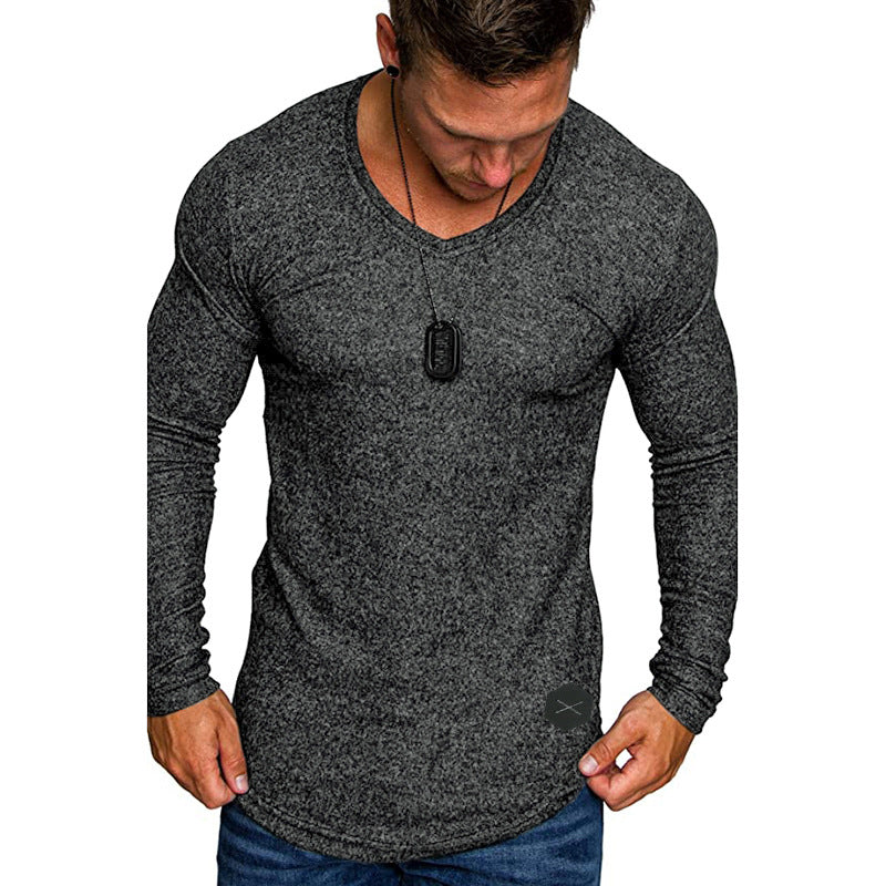 Herren Enganliegendes Langarmshirt mit tiefem V-Ausschnitt, elastischem Baumwollmix und abgerundetem Saum Drune