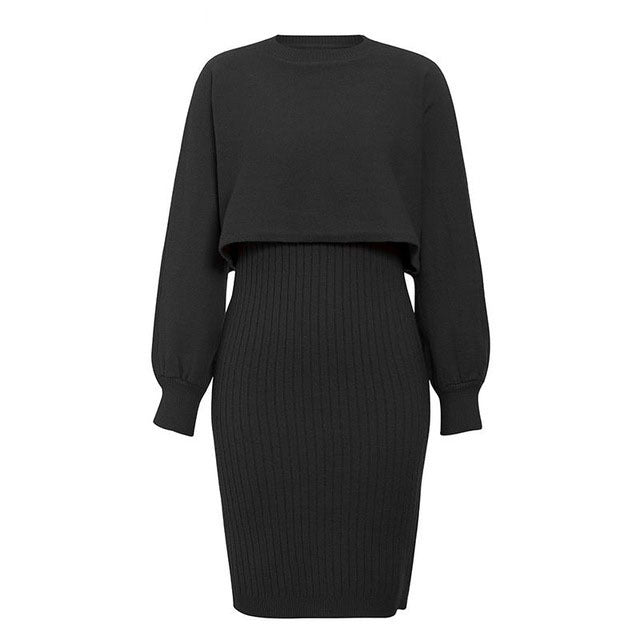 Damen Strickkleid mit abnehmbarem Oberteil und eleganter Rippstruktur Drune