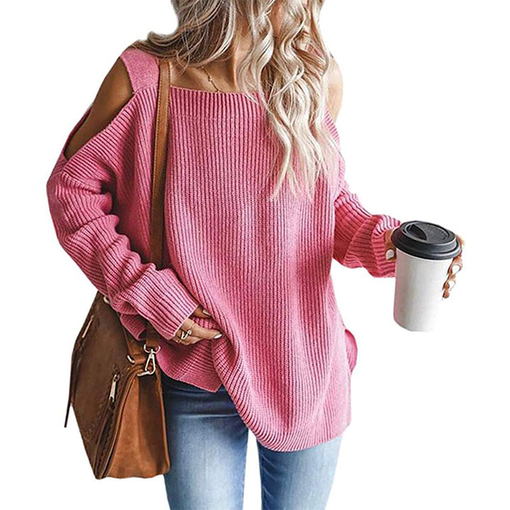 Damen Oversize Strickpullover mit Cut-Out-Schulter, geripptem Feinstrick und weitem U-Boot-Ausschnitt Drune