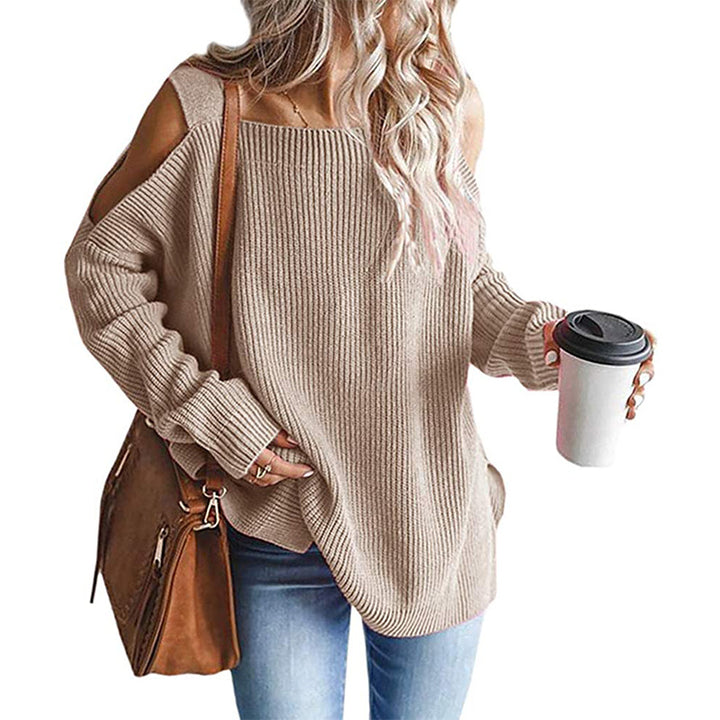 Damen Oversize-Rippstrickpullover mit Schulter-Cut-outs und weitem U-Boot-Ausschnitt Drune