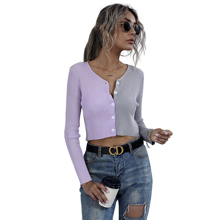 Damen Cropped Rippstrick-Cardigan mit V‑Ausschnitt und durchgehender Knopfleiste Drune