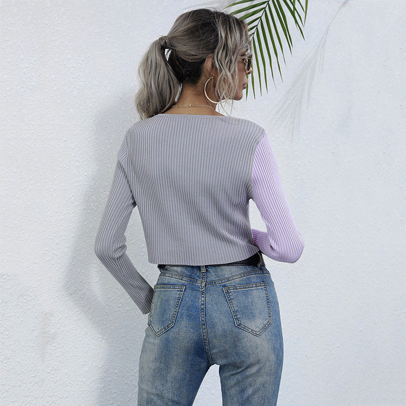 Damen Cropped Rippstrick-Cardigan mit V‑Ausschnitt und durchgehender Knopfleiste Drune