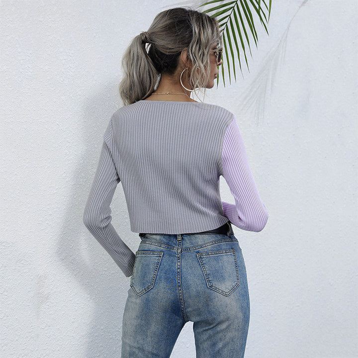 Damen Cropped Rippstrick-Cardigan mit V‑Ausschnitt und durchgehender Knopfleiste Drune