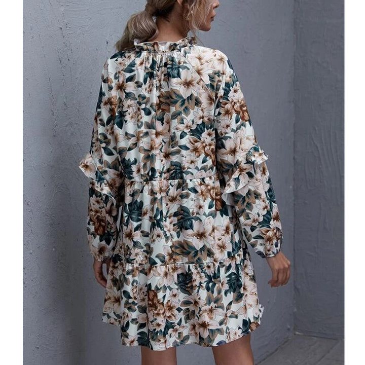 Damen luftiges Blumen-Midikleid mit Raffungen und verspieltem Ausschnitt Drune