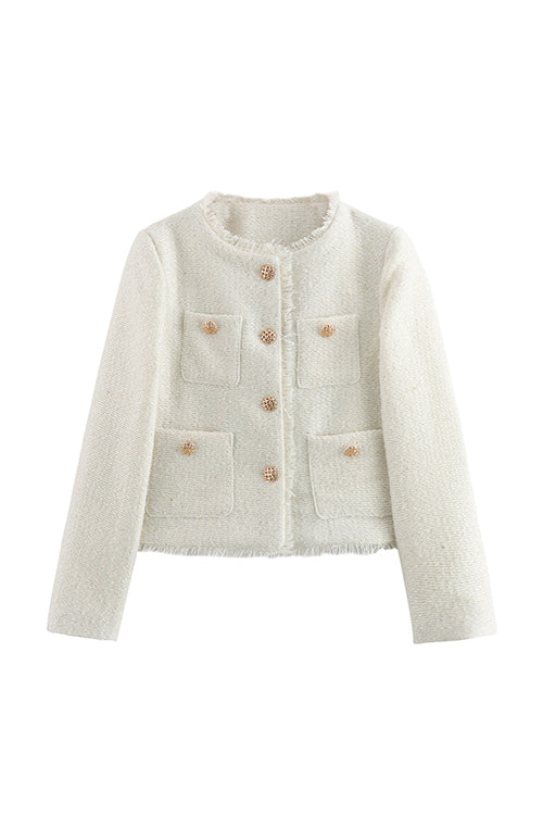 Drune | Rosiedress Button Up Frayed Hem Kurze Tweedjacke