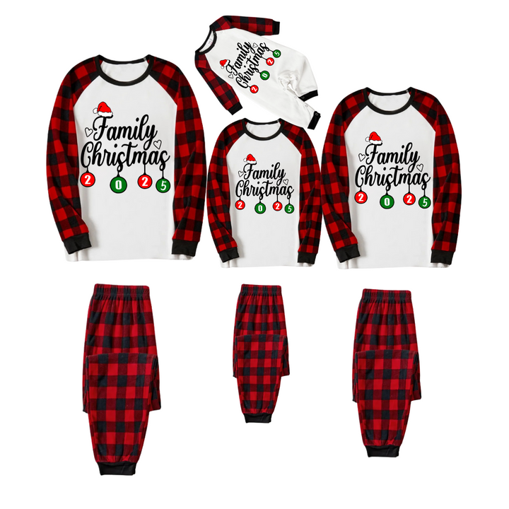 Drune | Weihnachtsfamilien passende Familienpyjama-Set - Weißes Oberteil, Rote Hose, Karomuster