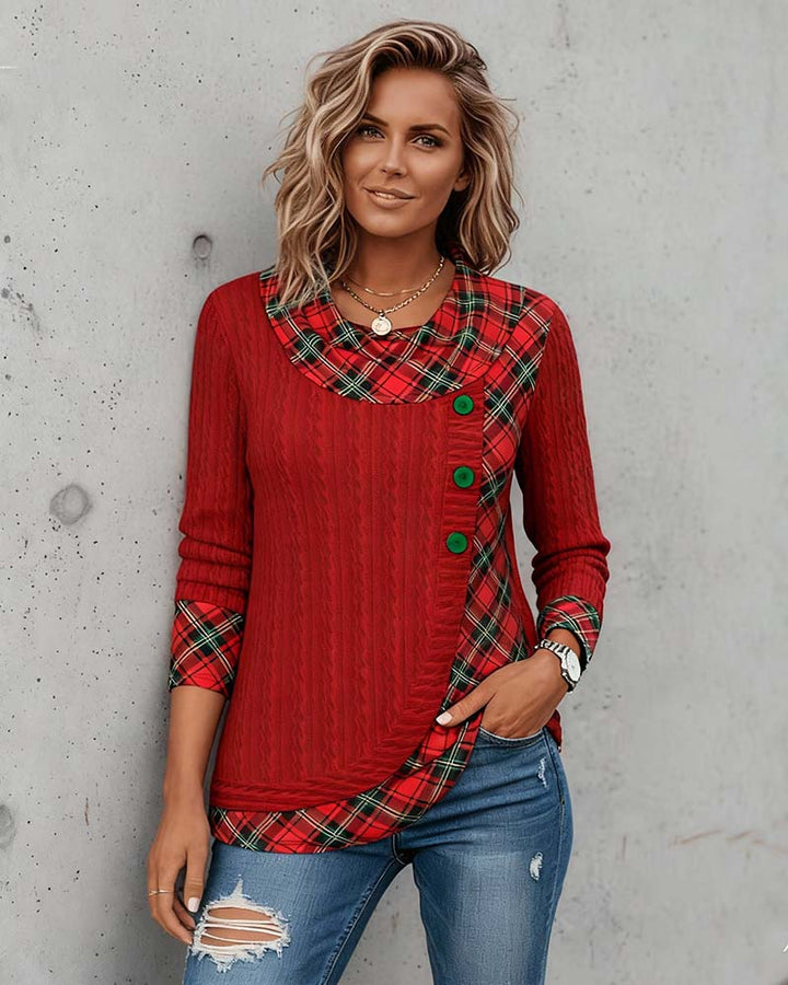 Drune | Langarm Top mit Karo Patchwork