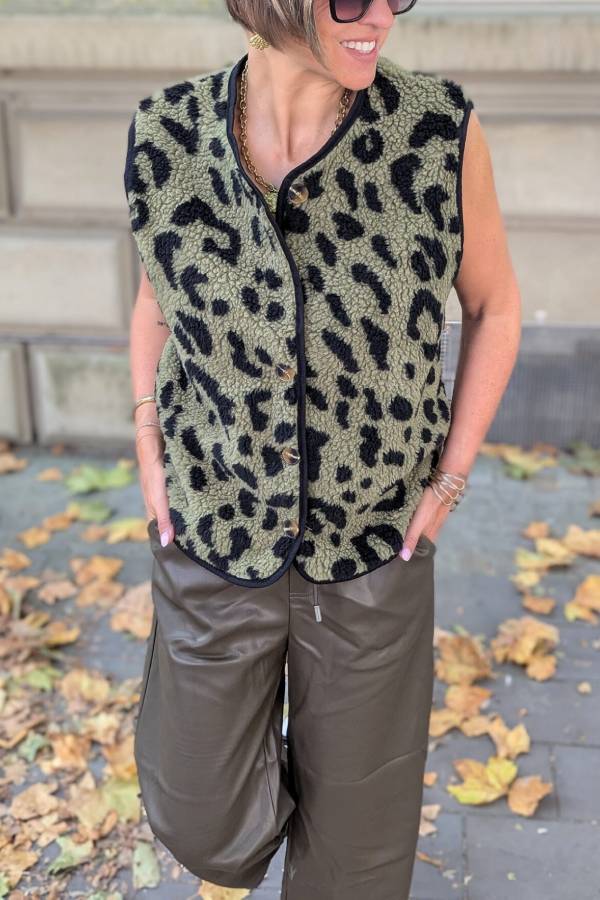 Drune | Leopardenmuster Frontöffnung Lässige Herbst- und Winterweste Jacke