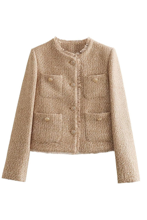 Drune | Flosset Jacke mit rundem Hals und Knöpfen