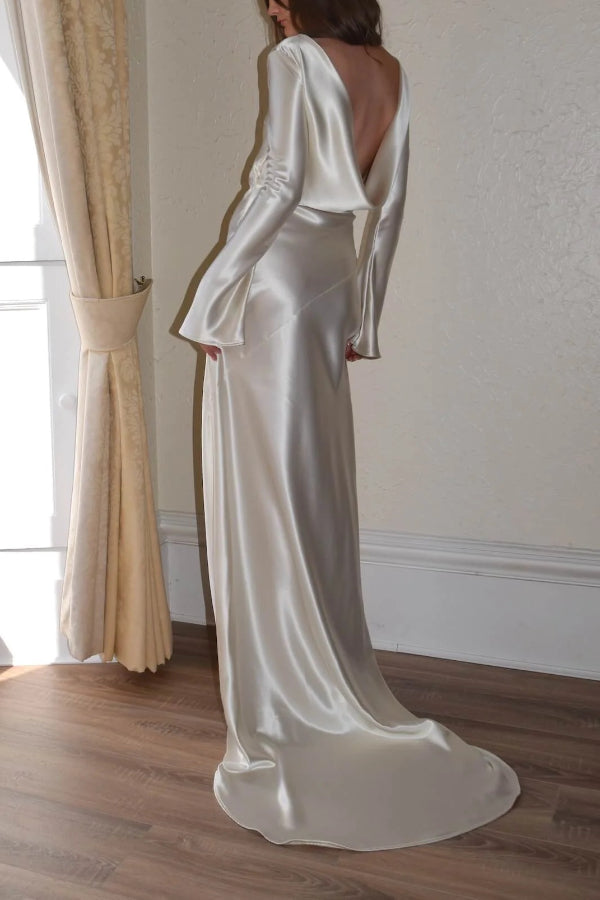 Drune | Pearl Eden Satin Rückwärtig Offene Cowl Neck Gown Maxi Kleid