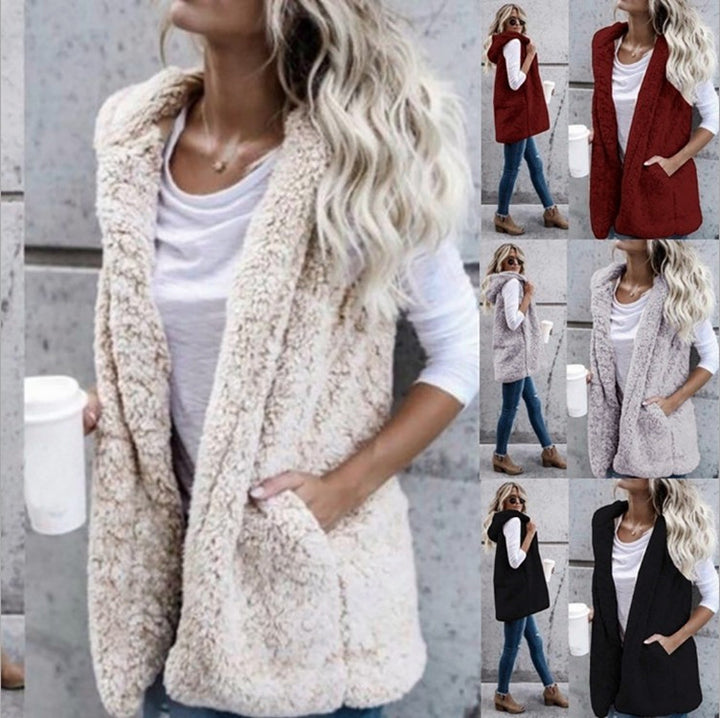 Damen nan flauschige Teddyweste mit Schalkragen und Eingrifftaschen Drune