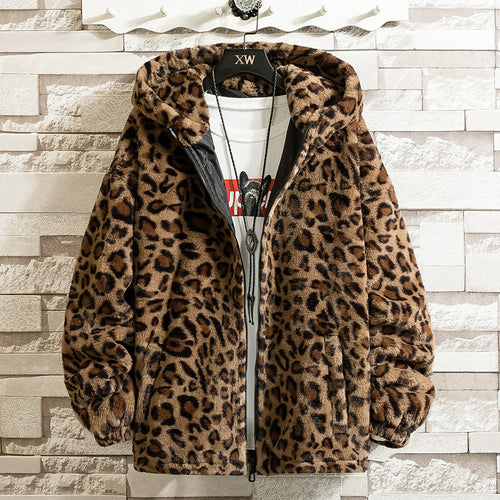 Damen kuschelige Fleecejacke mit Leopardenmuster und Kapuze Drune