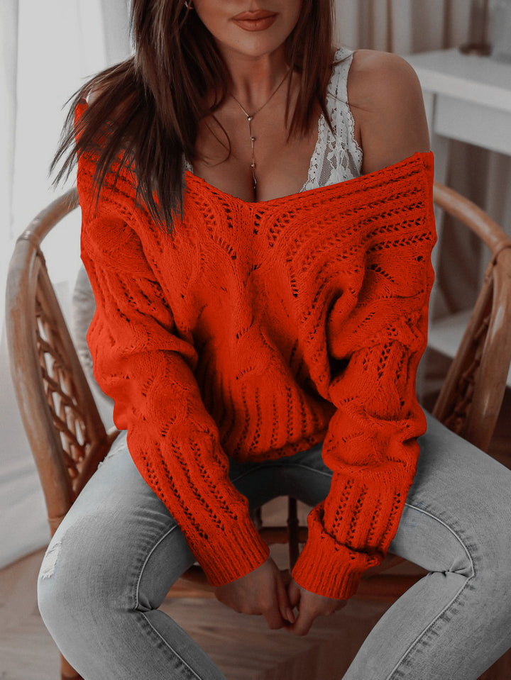 Damen modischer Strickpullover mit einzigartigem Lochdesign und weitem Schnitt Drune