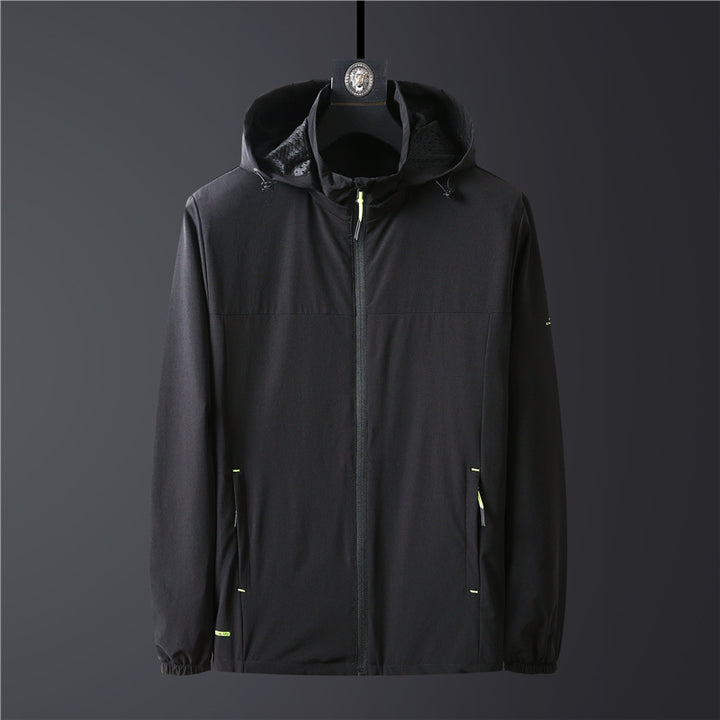 Herren Ultraleichte atmungsaktive Softshell-Funktionsjacke mit Kapuze und elastischen Bündchen Drune