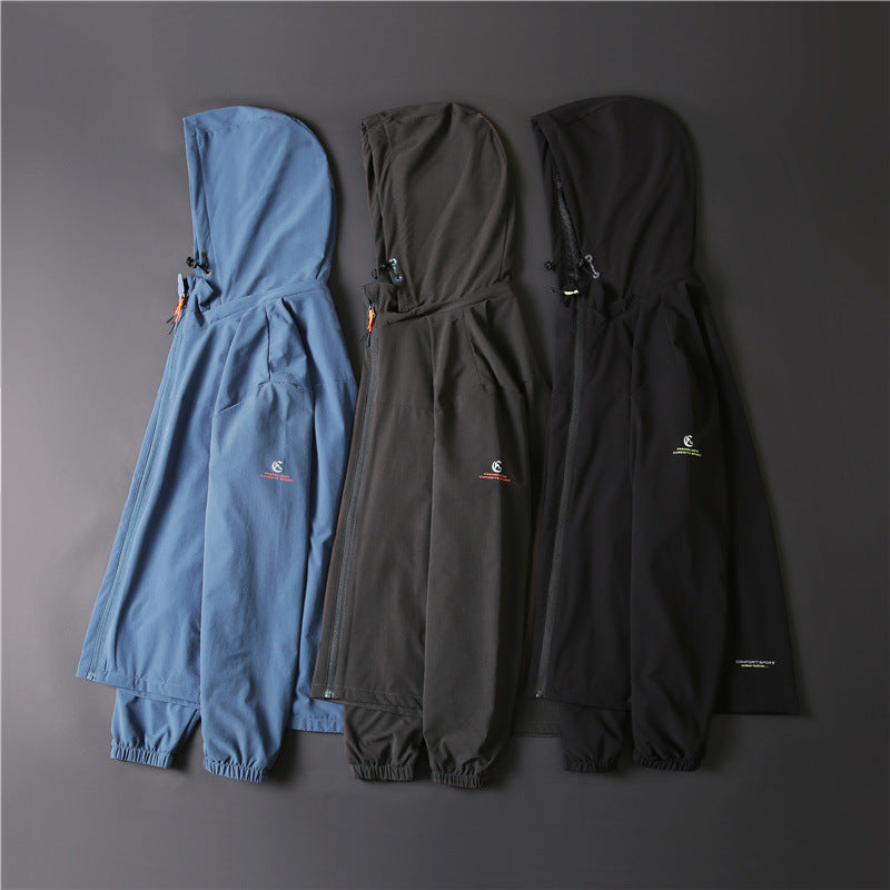 Herren Ultraleichte atmungsaktive Softshell-Funktionsjacke mit Kapuze und elastischen Bündchen Drune