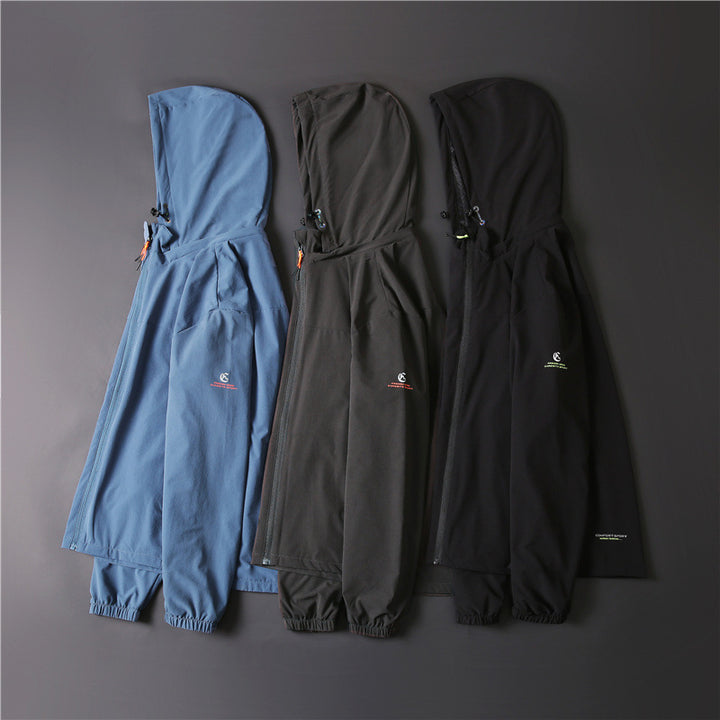 Herren Ultraleichte atmungsaktive Softshell-Funktionsjacke mit Kapuze und elastischen Bündchen Drune