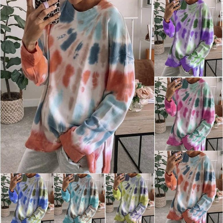 Damen lässiges Batik Sweatshirt mit oversized Schnitt und bequemem Rundhalsausschnitt Drune