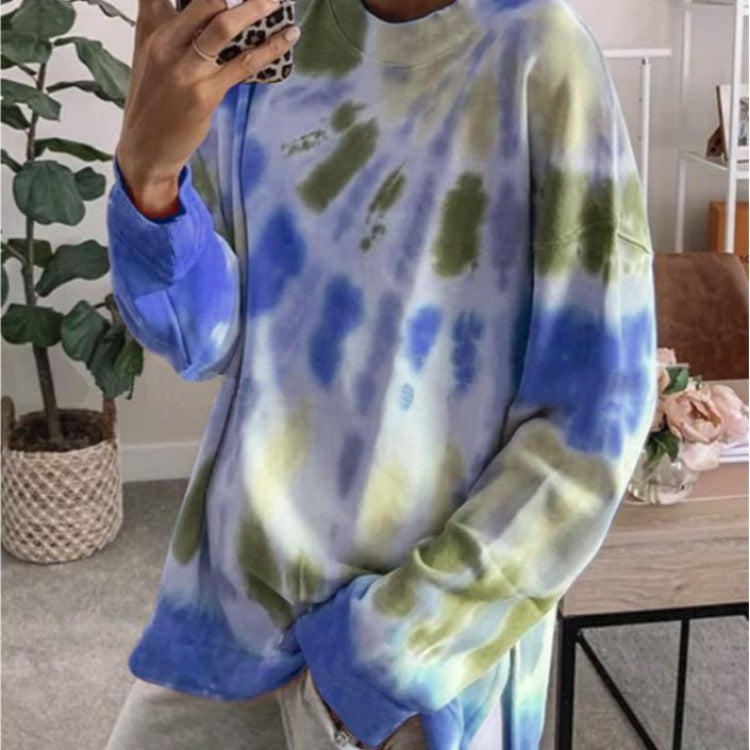 Damen lässiges Batik Sweatshirt mit oversized Schnitt und bequemem Rundhalsausschnitt Drune