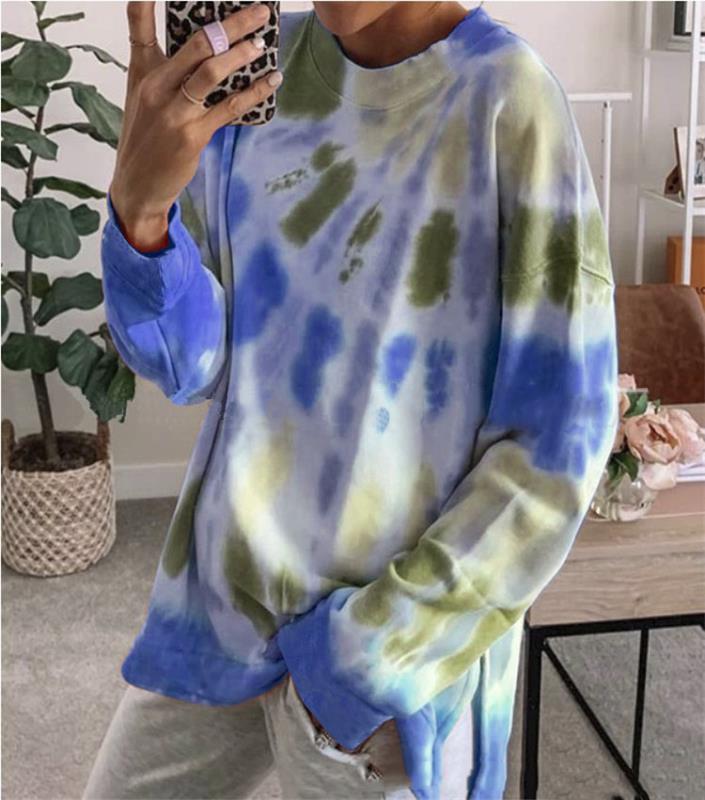 Damen lässiges Batik Sweatshirt mit oversized Schnitt und bequemem Rundhalsausschnitt Drune
