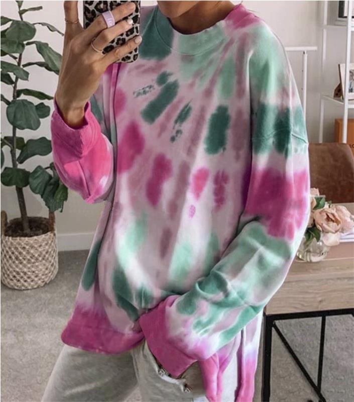 Damen lässiges Batik Sweatshirt mit oversized Schnitt und bequemem Rundhalsausschnitt Drune