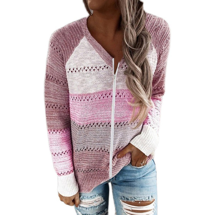 Damen Strickjacke mit Reißverschluss und lochmuster Drune