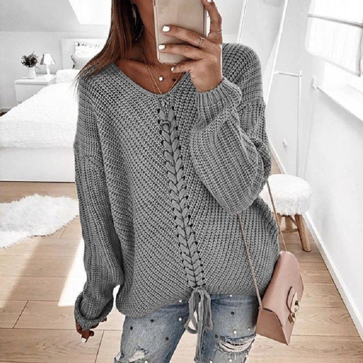 Damen Grobstrickpullover mit innovativem Kordeldetail Drune