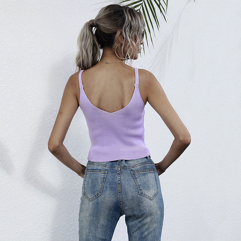 Damen lässiges Trägershirt mit durchgehender Knopfleiste und Rippenstruktur Drune