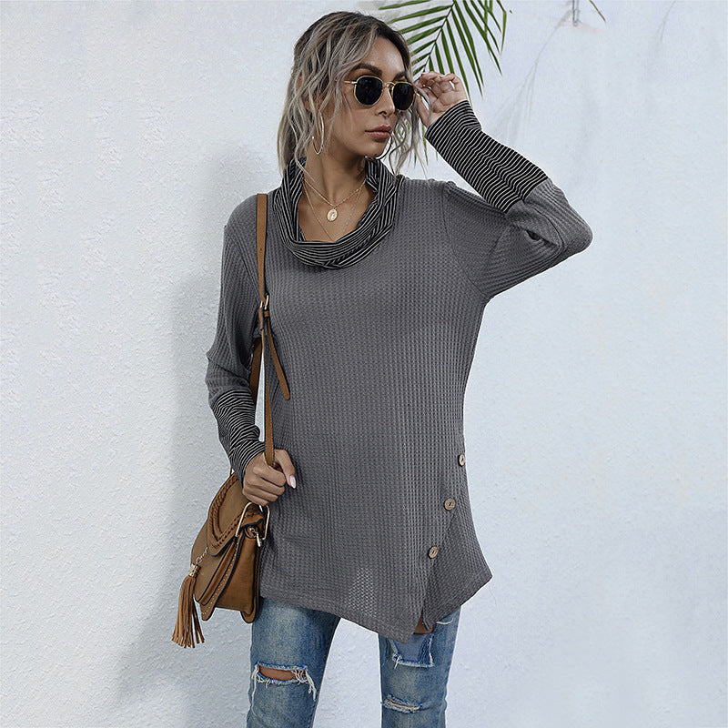 Damen lässiges Langarmshirt mit schickem Kragen und Knopfdetails Drune