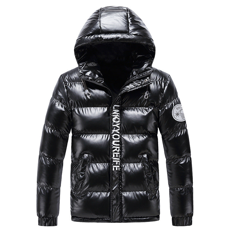 Herren glänzende wattierte Kapuzenjacke mit Metallic-Finish und Steppung Drune