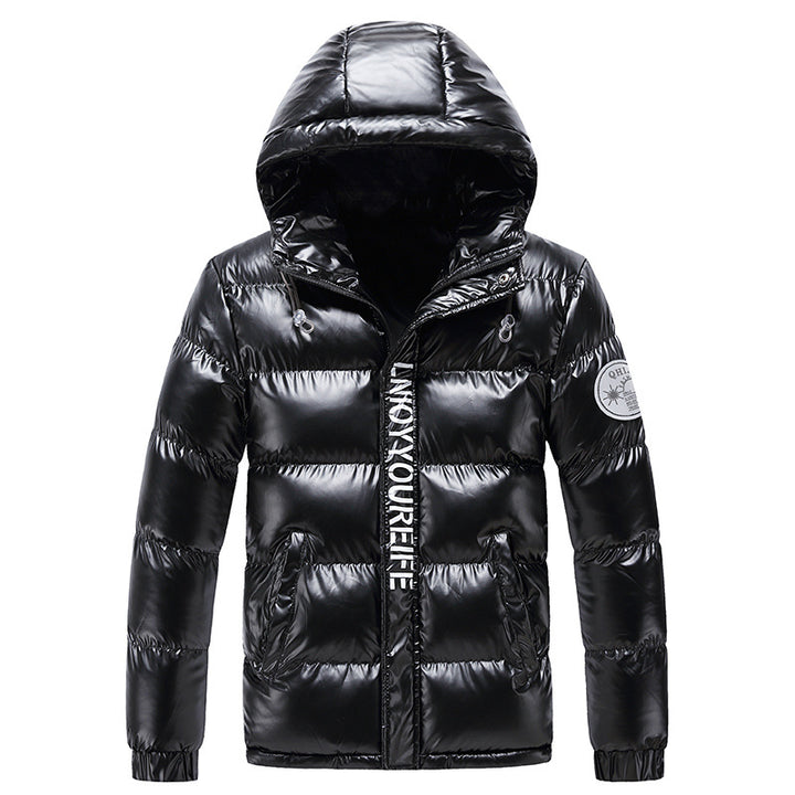 Herren glänzende wattierte Kapuzenjacke mit Metallic-Finish und Steppung Drune