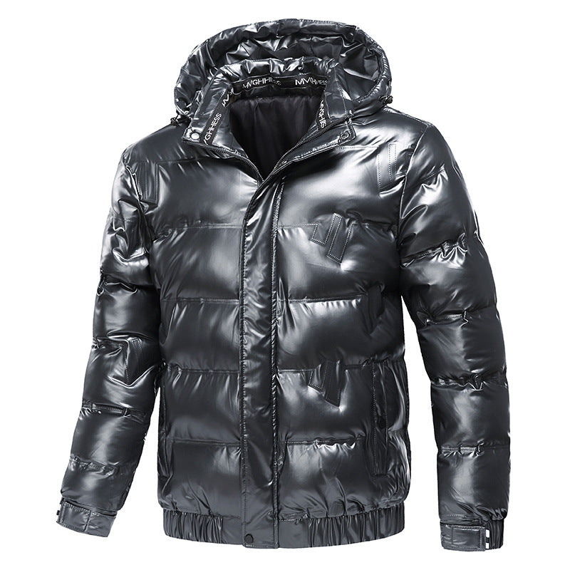 Herren Glänzende gesteppte Winterjacke mit Kapuze und thermischer Wattierung Drune