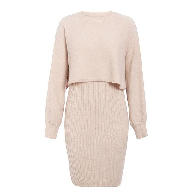 Damen Strickkleid mit abnehmbarem Oberteil und eleganter Rippstruktur Drune